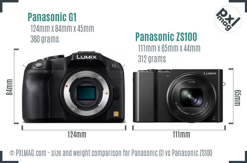 Panasonic G1 vs Panasonic ZS100 size comparison