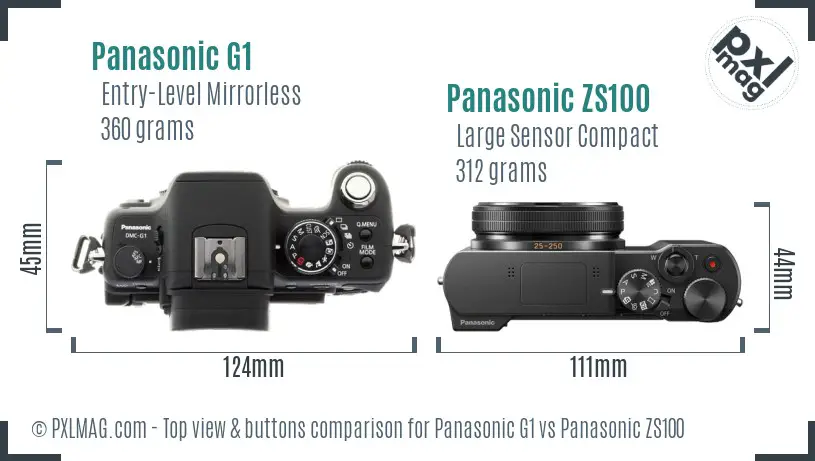 Panasonic G1 vs Panasonic ZS100 top view buttons comparison