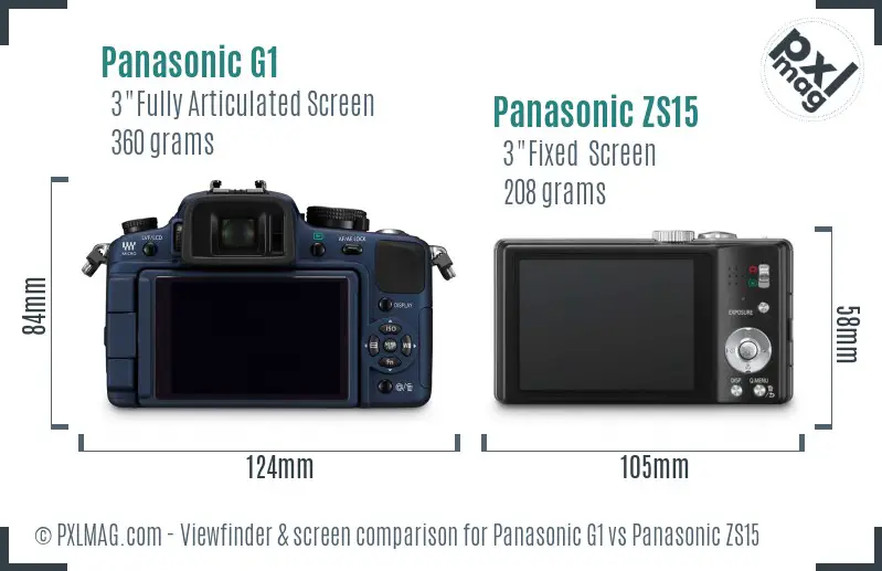 Panasonic G1 vs Panasonic ZS15 Screen and Viewfinder comparison