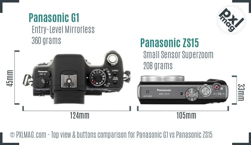 Panasonic G1 vs Panasonic ZS15 top view buttons comparison