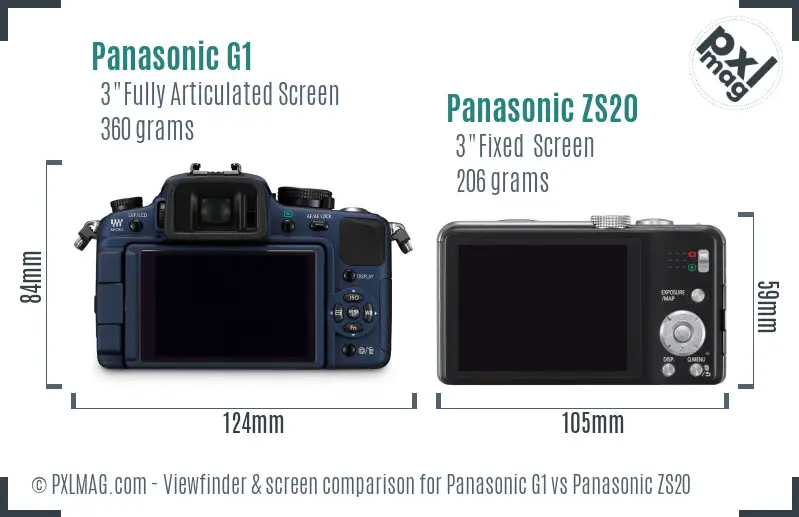 Panasonic G1 vs Panasonic ZS20 Screen and Viewfinder comparison