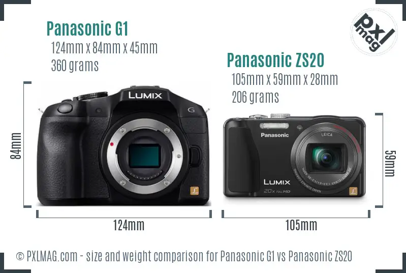Panasonic G1 vs Panasonic ZS20 size comparison