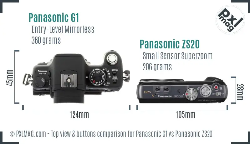 Panasonic G1 vs Panasonic ZS20 top view buttons comparison
