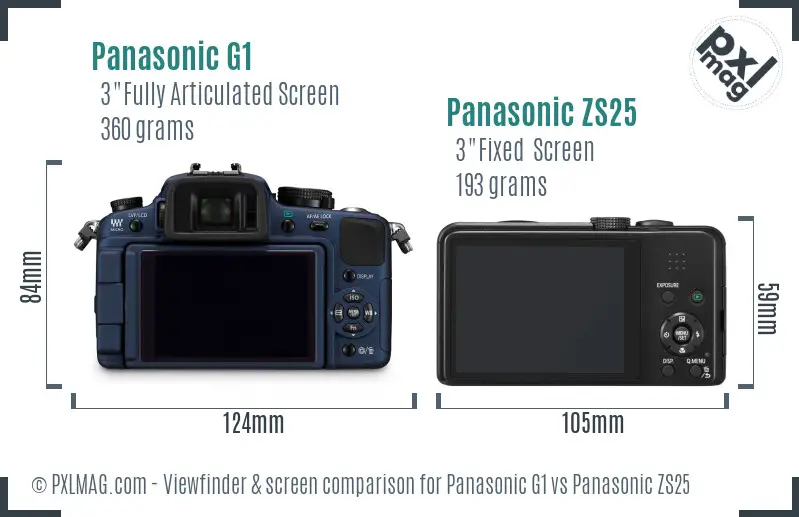 Panasonic G1 vs Panasonic ZS25 Screen and Viewfinder comparison