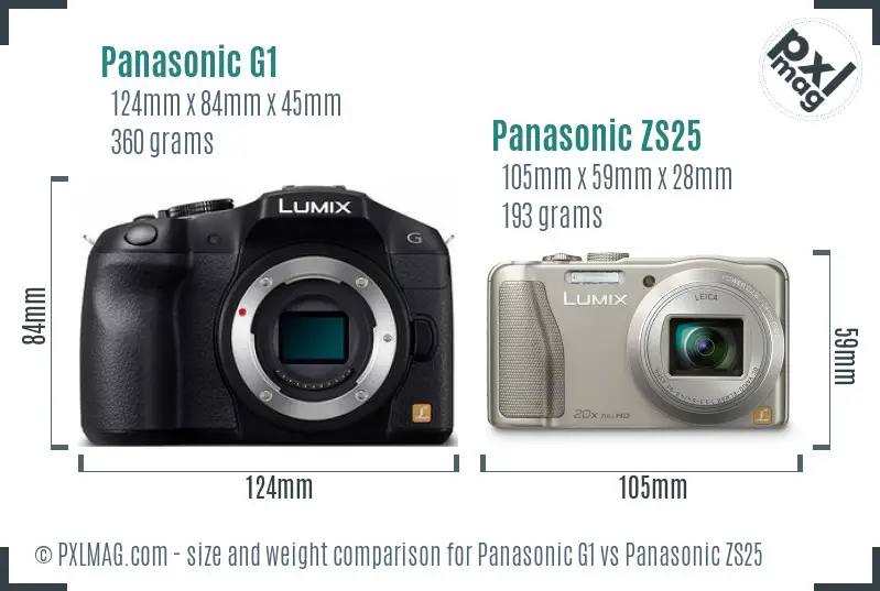 Panasonic G1 vs Panasonic ZS25 size comparison