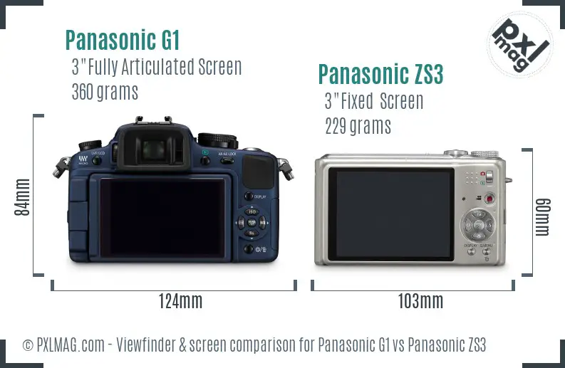 Panasonic G1 vs Panasonic ZS3 Screen and Viewfinder comparison
