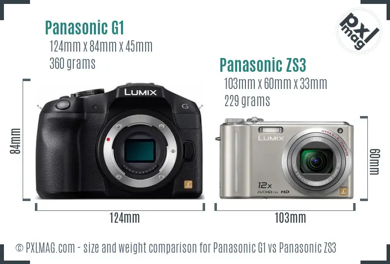 Panasonic G1 vs Panasonic ZS3 size comparison