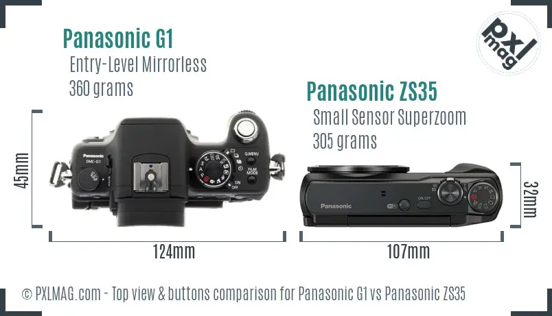 Panasonic G1 vs Panasonic ZS35 top view buttons comparison