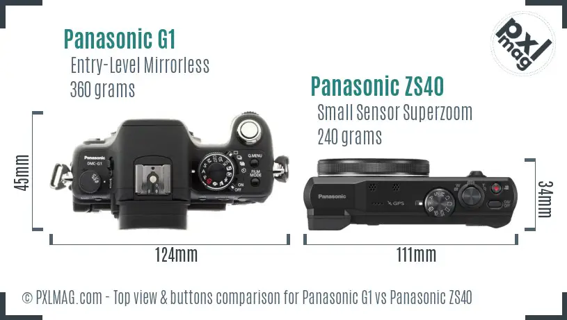 Panasonic G1 vs Panasonic ZS40 top view buttons comparison