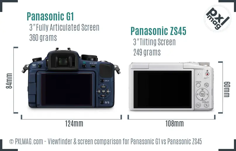 Panasonic G1 vs Panasonic ZS45 Screen and Viewfinder comparison