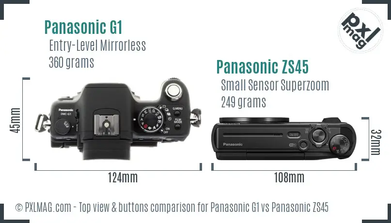 Panasonic G1 vs Panasonic ZS45 top view buttons comparison