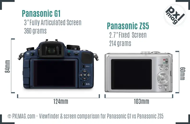 Panasonic G1 vs Panasonic ZS5 Screen and Viewfinder comparison