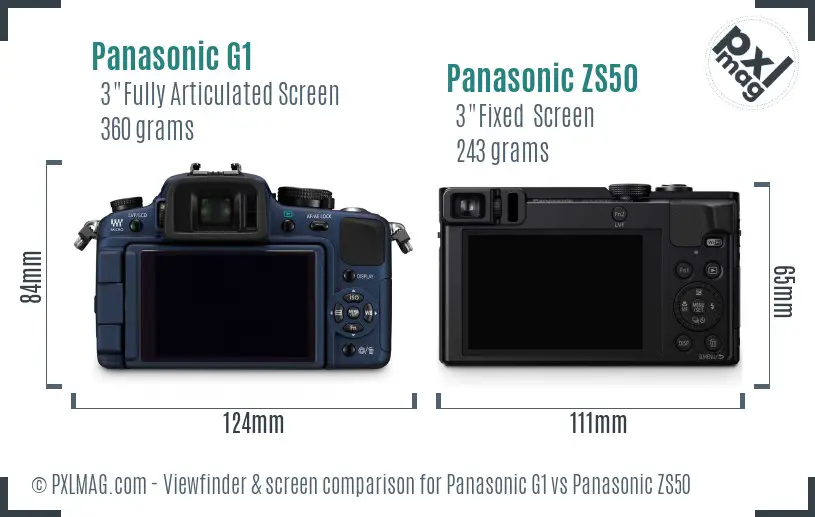Panasonic G1 vs Panasonic ZS50 Screen and Viewfinder comparison
