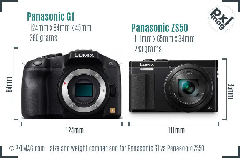 Panasonic G1 vs Panasonic ZS50 size comparison