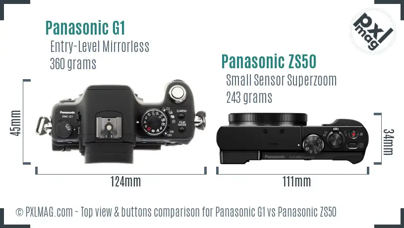 Panasonic G1 vs Panasonic ZS50 top view buttons comparison