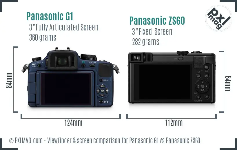 Panasonic G1 vs Panasonic ZS60 Screen and Viewfinder comparison