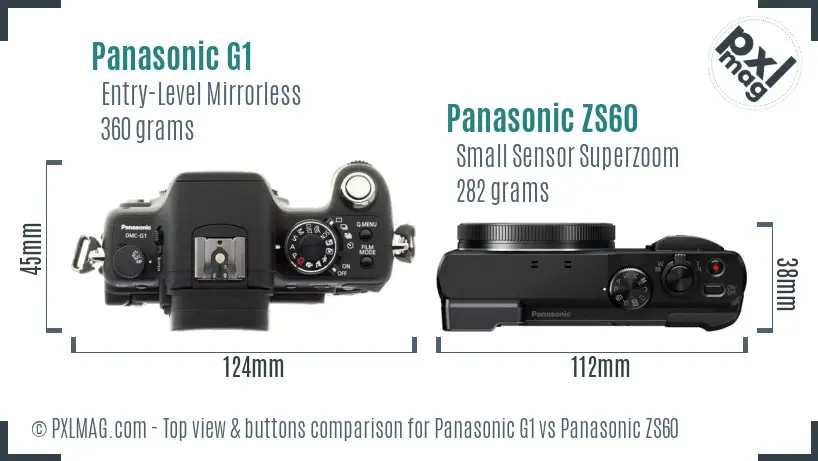 Panasonic G1 vs Panasonic ZS60 top view buttons comparison
