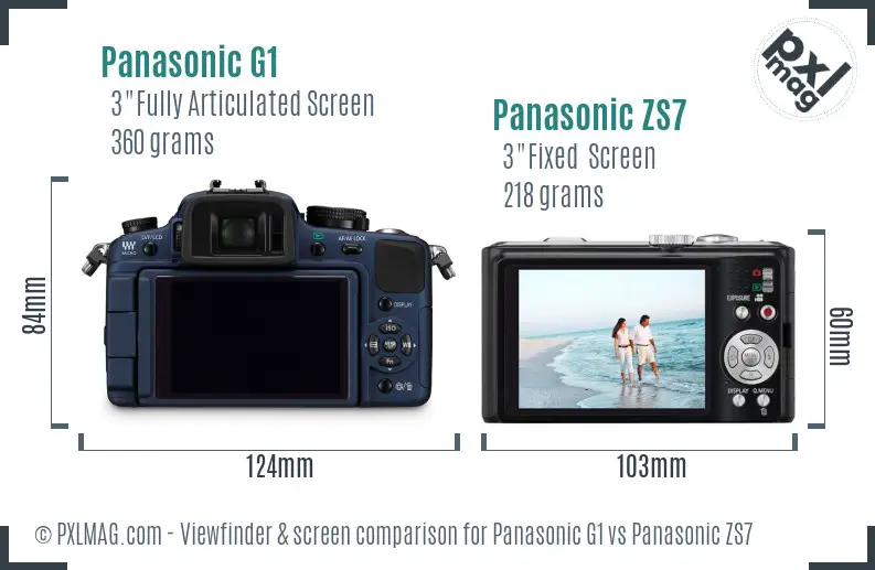 Panasonic G1 vs Panasonic ZS7 Screen and Viewfinder comparison