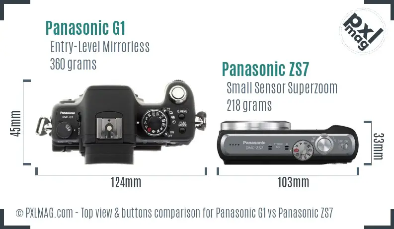 Panasonic G1 vs Panasonic ZS7 top view buttons comparison