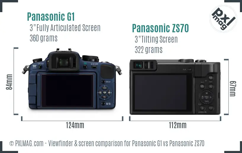 Panasonic G1 vs Panasonic ZS70 Screen and Viewfinder comparison