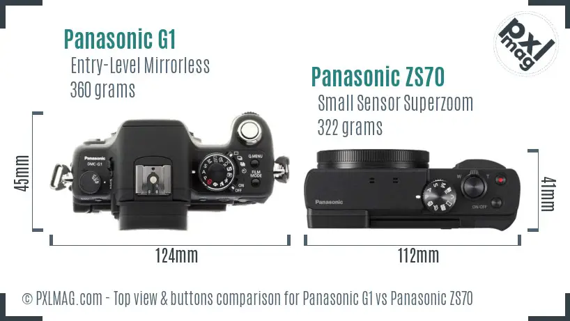 Panasonic G1 vs Panasonic ZS70 top view buttons comparison