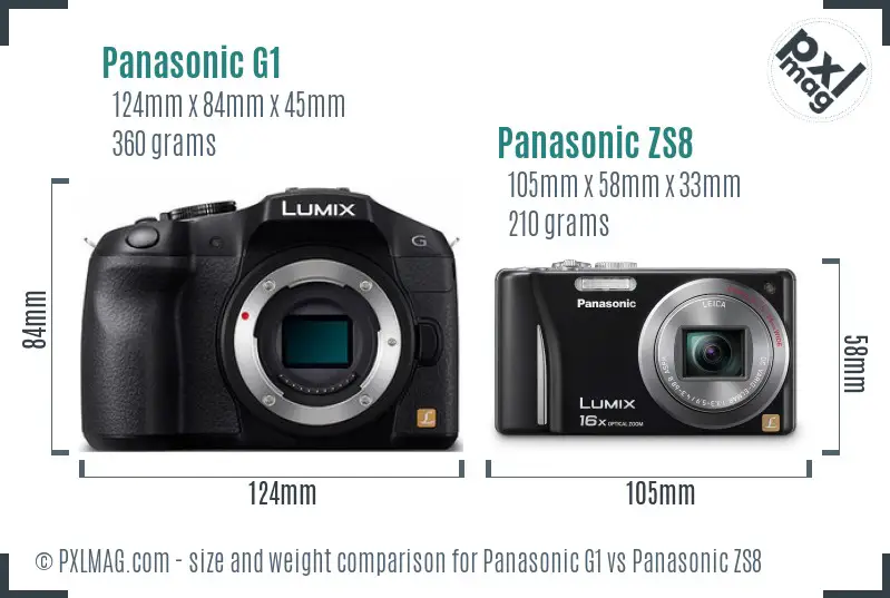 Panasonic G1 vs Panasonic ZS8 size comparison