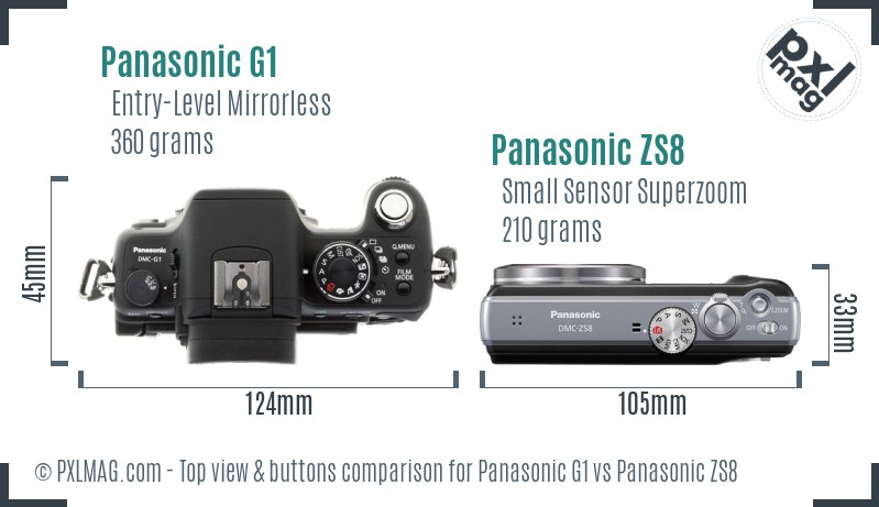 Panasonic G1 vs Panasonic ZS8 top view buttons comparison