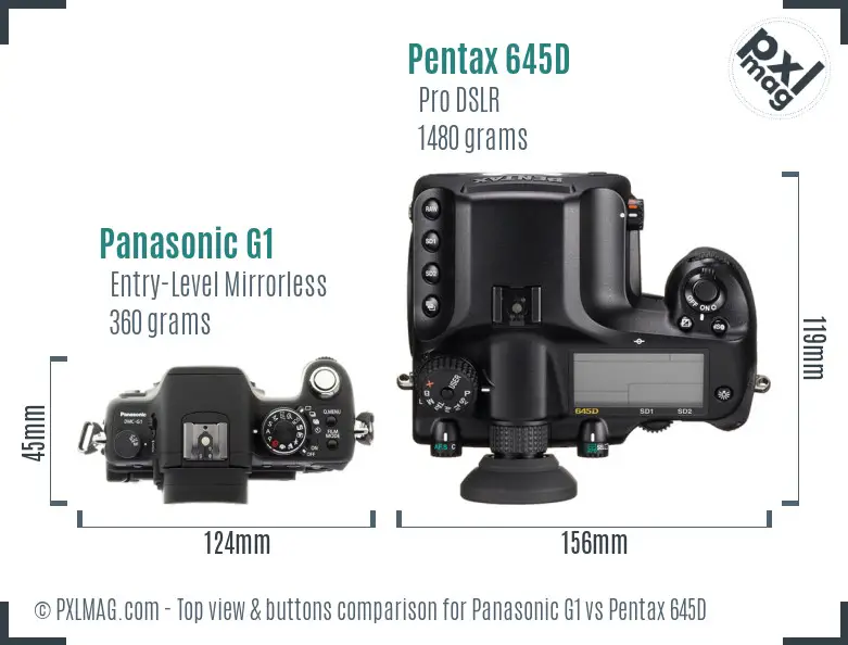 Panasonic G1 vs Pentax 645D top view buttons comparison