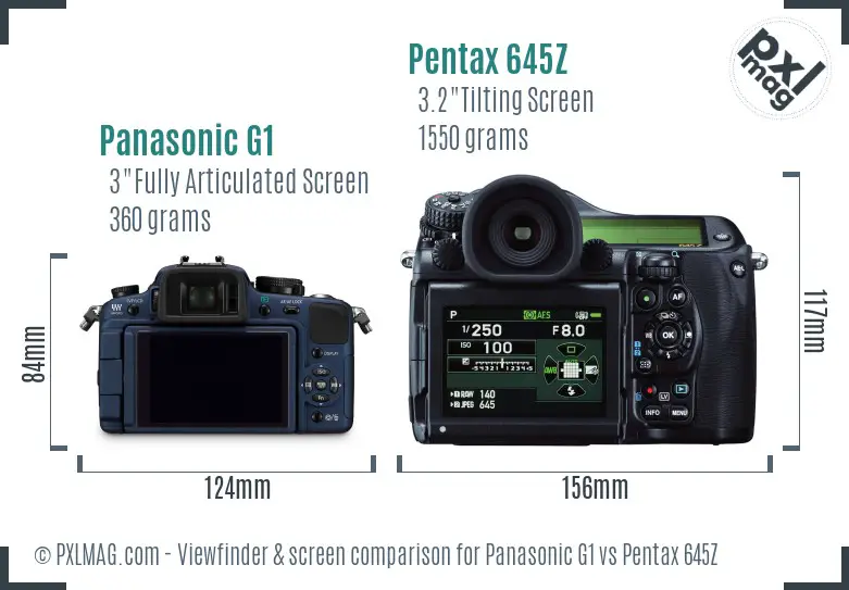 Panasonic G1 vs Pentax 645Z Screen and Viewfinder comparison