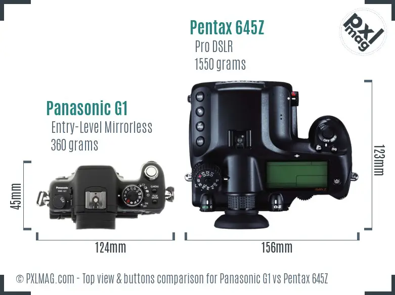 Panasonic G1 vs Pentax 645Z top view buttons comparison