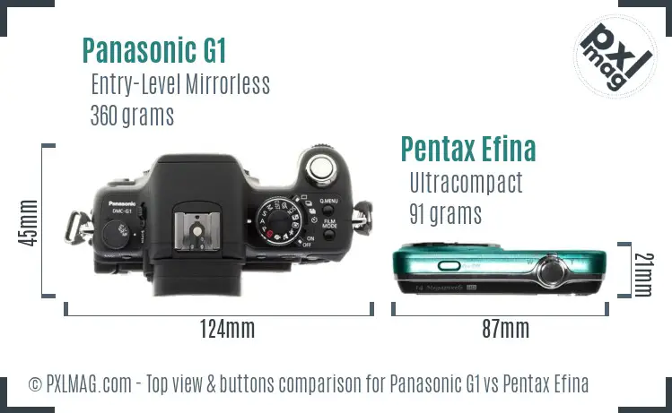 Panasonic G1 vs Pentax Efina top view buttons comparison