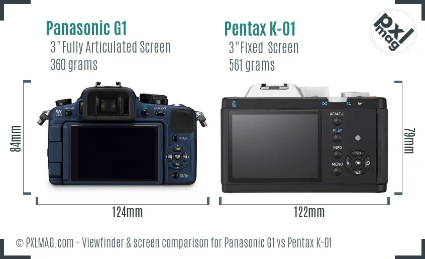 Panasonic G1 vs Pentax K-01 Screen and Viewfinder comparison