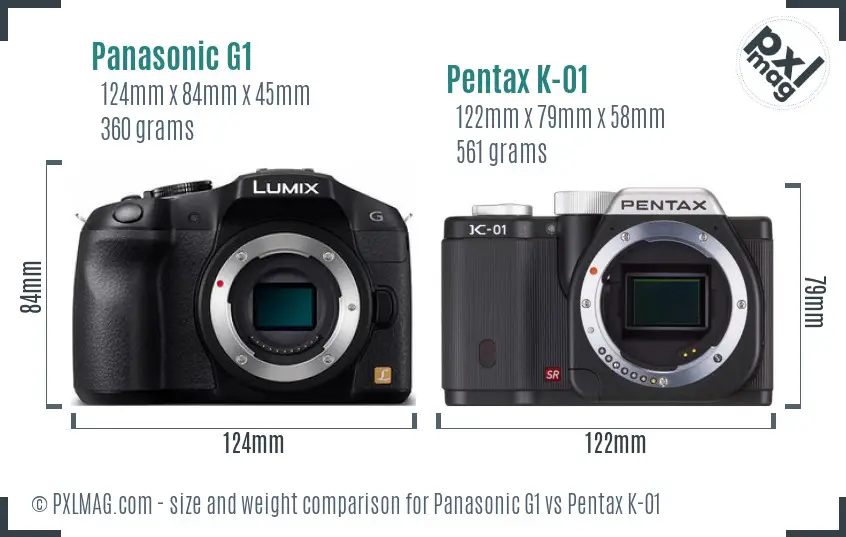 Panasonic G1 vs Pentax K-01 size comparison