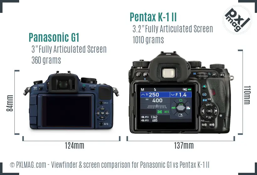 Panasonic G1 vs Pentax K-1 II Screen and Viewfinder comparison