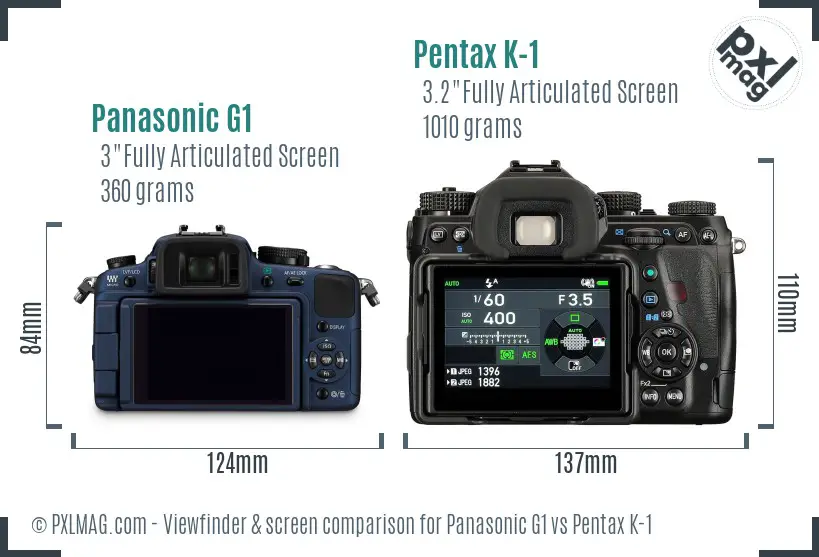 Panasonic G1 vs Pentax K-1 Screen and Viewfinder comparison