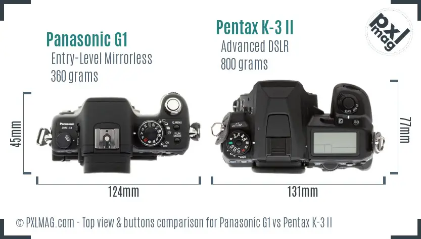 Panasonic G1 vs Pentax K-3 II top view buttons comparison