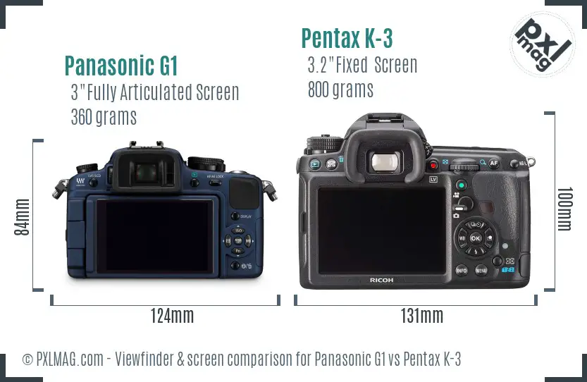 Panasonic G1 vs Pentax K-3 Screen and Viewfinder comparison