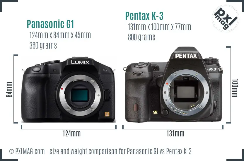 Panasonic G1 vs Pentax K-3 size comparison