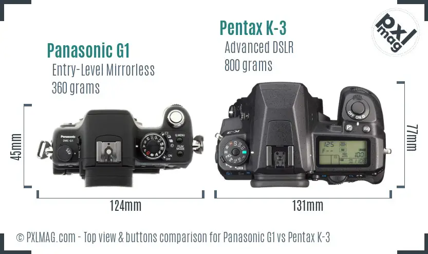 Panasonic G1 vs Pentax K-3 top view buttons comparison