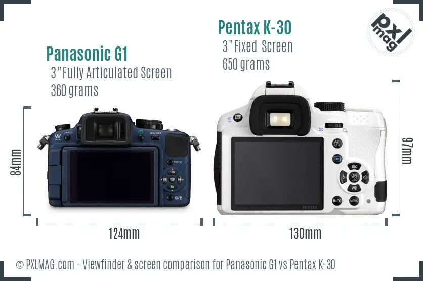 Panasonic G1 vs Pentax K-30 Screen and Viewfinder comparison