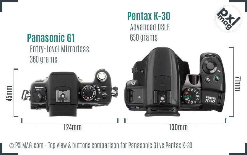 Panasonic G1 vs Pentax K-30 top view buttons comparison