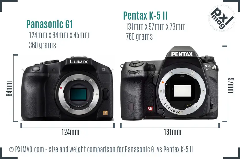 Panasonic G1 vs Pentax K-5 II size comparison