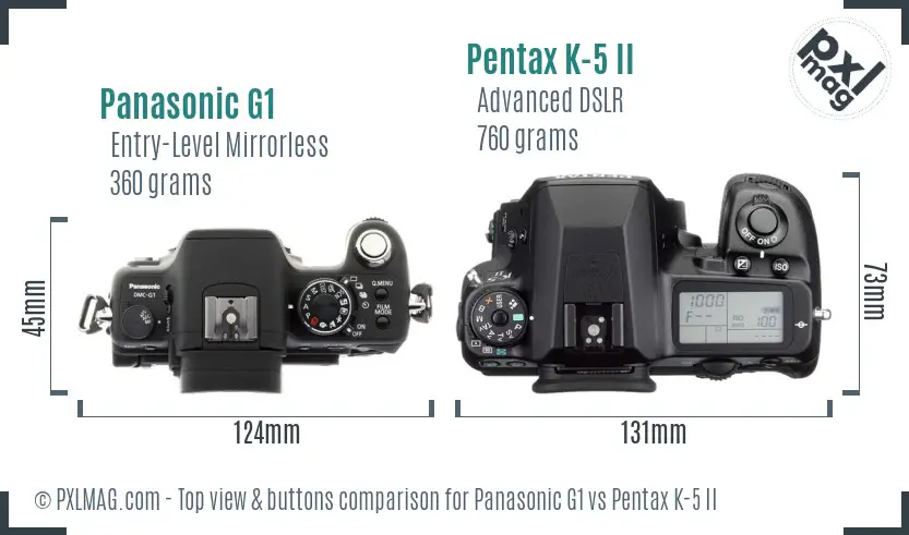 Panasonic G1 vs Pentax K-5 II top view buttons comparison