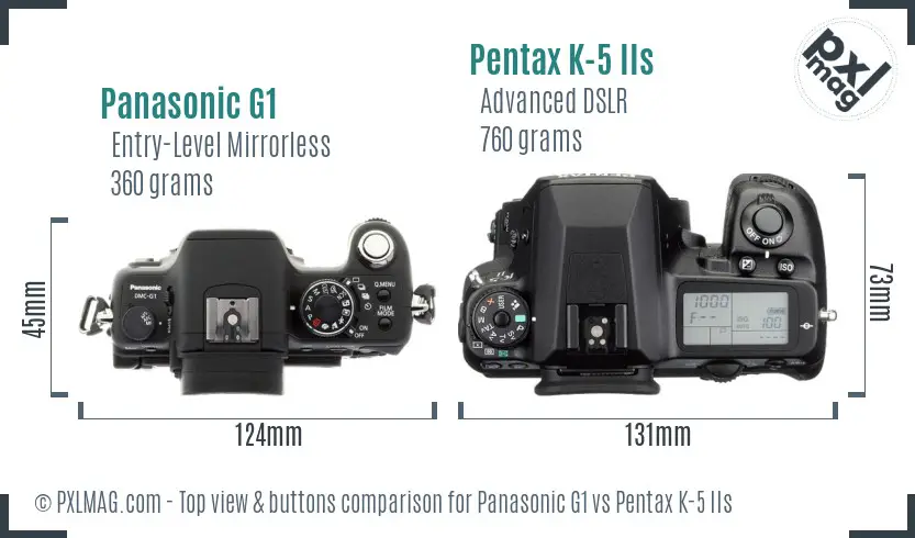 Panasonic G1 vs Pentax K-5 IIs top view buttons comparison
