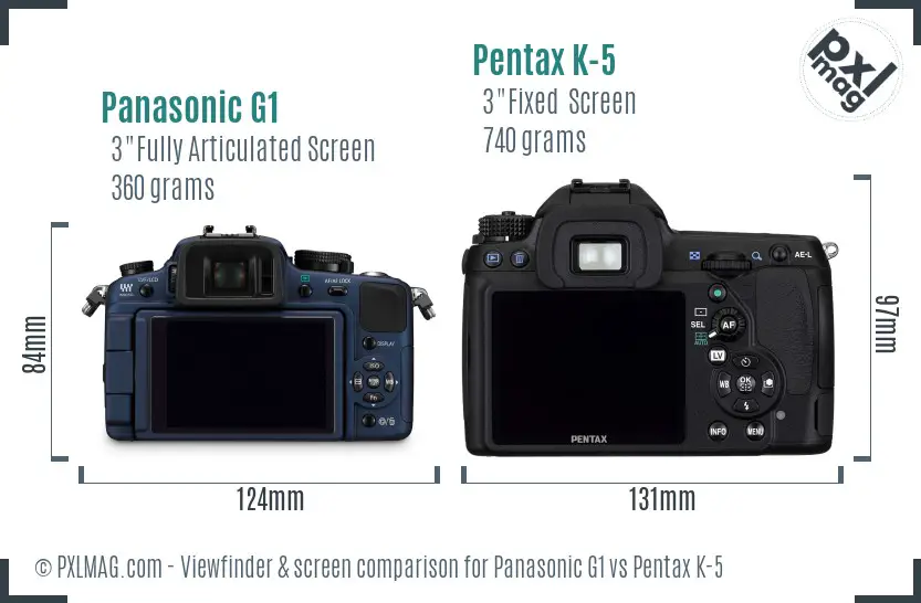 Panasonic G1 vs Pentax K-5 Screen and Viewfinder comparison