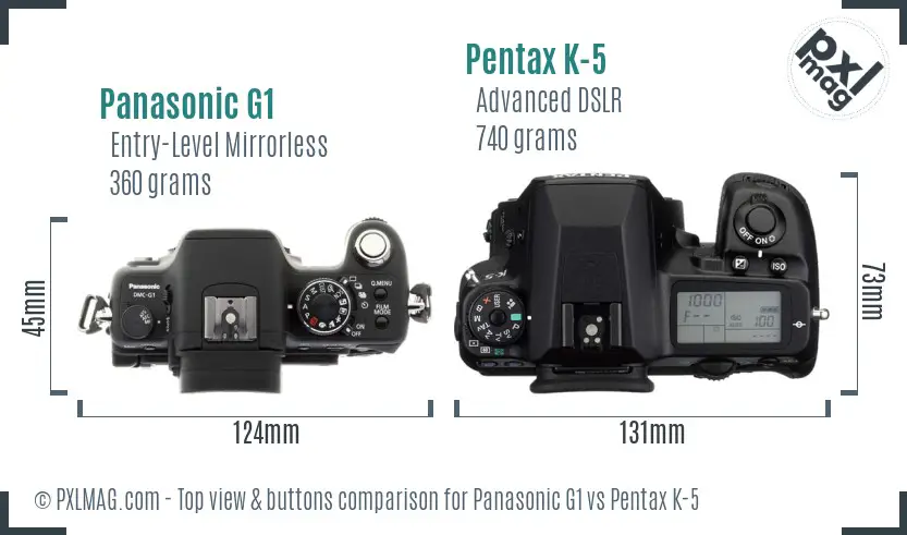 Panasonic G1 vs Pentax K-5 top view buttons comparison