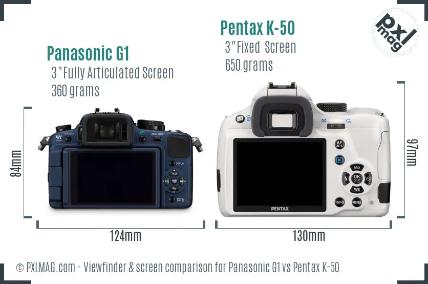Panasonic G1 vs Pentax K-50 Screen and Viewfinder comparison