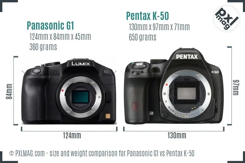 Panasonic G1 vs Pentax K-50 size comparison