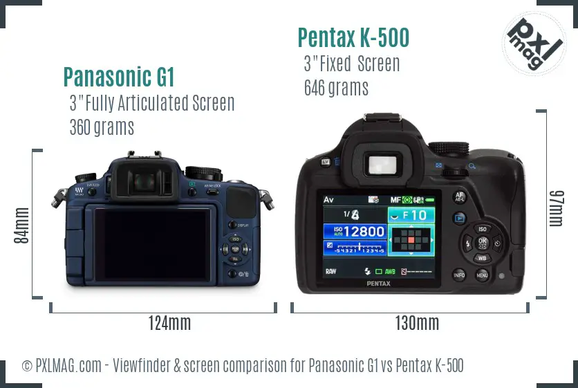 Panasonic G1 vs Pentax K-500 Screen and Viewfinder comparison