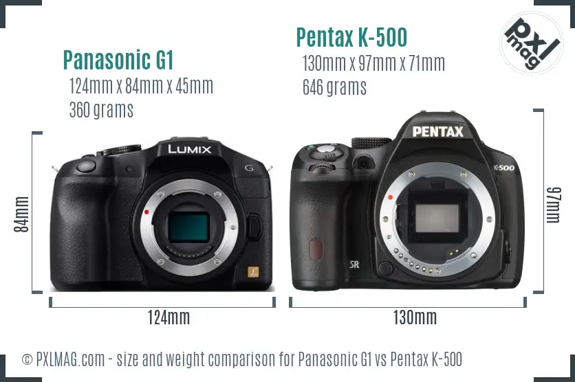 Panasonic G1 vs Pentax K-500 size comparison